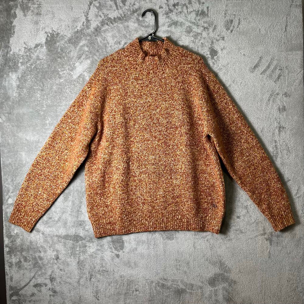 J.W. Anderson Uniqlo Cozy Marled Orange Mock Neck Knit Sweater Wool Oversized LG